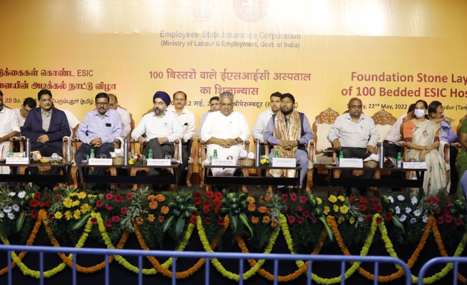 Union Minister of Labour and Employment Shri Bhupender Yadav lays foundation stone of 100 bedded ESIC hospital in Sriperumbudur, Tamilnadu in Tamil